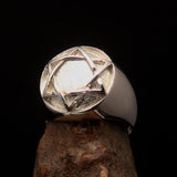 Nicely crafted Men's Hebrew Ring Star of David - Two-Tone Matte Sterling Silver - BikeRing4u