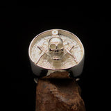 Perfectly crafted Men's Masonic Skull Ring - Two-Tone Matte Sterling Silver - BikeRing4u