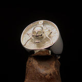 Perfectly crafted Men's Masonic Skull Ring - Two-Tone Matte Sterling Silver - BikeRing4u