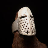 Excellent crafted Two-Tone Matte Sterling Silver Medieval Ring Knight Helmet - BikeRing4u