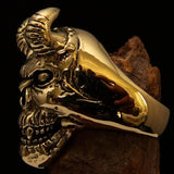 Excellent crafted Men's horned Devil Ring - Solid Brass - BikeRing4u