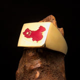 Excellent crafted Men's Chinese Flag Ring China - Solid Brass - BikeRing4u