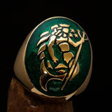 Excellent crafted Men's Aquarius Ring Green Zodiac - Solid Brass - BikeRing4u