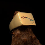 Excellent crafted Men's Cuban Flag Ring Cuba - Solid Brass - BikeRing4u
