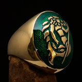 Excellent crafted Men's Aquarius Ring Green Zodiac - Solid Brass - BikeRing4u
