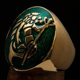 Excellent crafted Men's Aquarius Ring Green Zodiac - Solid Brass - BikeRing4u