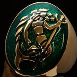 Excellent crafted Men's Aquarius Ring Green Zodiac - Solid Brass - BikeRing4u