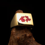 Excellent crafted Men's Swiss Flag Ring Switzerland - Solid Brass - BikeRing4u