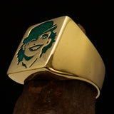 Excellent crafted Men's Joker Ring Green Harlequin - Solid Brass - BikeRing4u