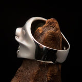 Excellent Crafted Men's Outlaw green 1% er Gnome Skull Ring - Sterling Silver - BikeRing4u