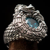 Excellent crafted Sterling Silver Men's Ring Ancient Maya Inca Dragon Blue CZ - BikeRing4u