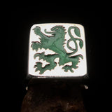 Perfectly crafted Men's Rampant Lion Ring green - Sterling Silver - BikeRing4u