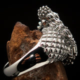 Excellent crafted Sterling Silver Men's Ring Ancient Maya Inca Dragon Blue CZ - BikeRing4u