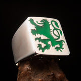 Perfectly crafted Men's Rampant Lion Ring green - Sterling Silver - BikeRing4u