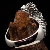 Excellent crafted Sterling Silver Men's Ring Ancient Maya Inca Dragon Blue CZ - BikeRing4u