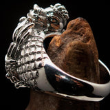 Excellent crafted Sterling Silver Men's Ring Ancient Maya Inca Dragon Blue CZ - BikeRing4u
