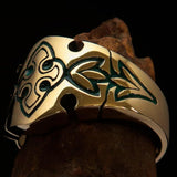 Excellent Crafted green Men's Fleur de Lis Ring - solid Brass - BikeRing4u