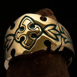 Excellent Crafted green Men's Fleur de Lis Ring - solid Brass - BikeRing4u
