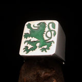 Perfectly crafted Men's Rampant Lion Ring green - Sterling Silver - BikeRing4u