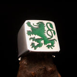 Perfectly crafted Men's Rampant Lion Ring green - Sterling Silver - BikeRing4u