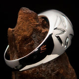 Nicely crafted Men's Solitaire Iron Cross Ring Blue Cubic Zirconia CZ - Sterling Silver - BikeRing4u