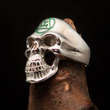 Excellent crafted Men's Masonic Ring green Archer Skull - Sterling Silver 925 - BikeRing4u