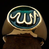 Excellent crafted Men's Muslim Ring Green Allah Symbol - solid Brass - BikeRing4u