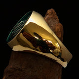 Excellent crafted Men's Muslim Ring Green Allah Symbol - solid Brass - BikeRing4u