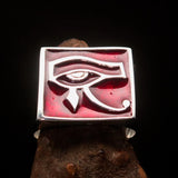 Excellent crafted Men's Ring red All seeing Udjat Eye of Ra - Sterling Silver - BikeRing4u