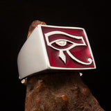 Excellent crafted Men's Ring red All seeing Udjat Eye of Ra - Sterling Silver - BikeRing4u