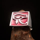 Excellent crafted Men's Ring red All seeing Udjat Eye of Ra - Sterling Silver - BikeRing4u