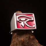 Excellent crafted Men's Ring red All seeing Udjat Eye of Ra - Sterling Silver - BikeRing4u