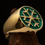 Excellent crafted Men's Winter Ring Green Snowflake - solid Brass - BikeRing4u