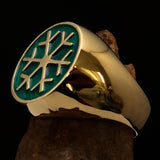 Excellent crafted Men's Winter Ring Green Snowflake - solid Brass - BikeRing4u