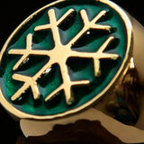 Excellent crafted Men's Winter Ring Green Snowflake - solid Brass - BikeRing4u