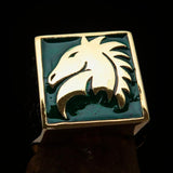 Excellent crafted Men's Chess Ring green Horse Head - Solid Brass - BikeRing4u