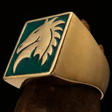 Excellent crafted Men's Chess Ring green Horse Head - Solid Brass - BikeRing4u