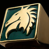Excellent crafted Men's Chess Ring green Horse Head - Solid Brass - BikeRing4u
