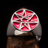 Excellent crafted Men's Heptagon Ring Red seven sided Polygon - Sterling Silver - BikeRing4u
