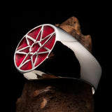 Excellent crafted Men's Heptagon Ring Red seven sided Polygon - Sterling Silver - BikeRing4u