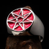 Excellent crafted Men's Heptagon Ring Red seven sided Polygon - Sterling Silver - BikeRing4u