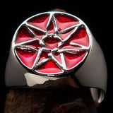 Excellent crafted Men's Heptagon Ring Red seven sided Polygon - Sterling Silver - BikeRing4u