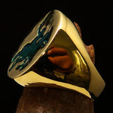 Excellent crafted Men's Green Riding Knight Ring - Solid Brass - BikeRing4u