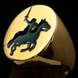 Excellent crafted Men's Green Riding Knight Ring - Solid Brass - BikeRing4u
