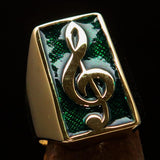Excellent crafted Men's Musician Ring Green Treble Clef Symbol - Solid Brass - BikeRing4u