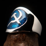 Excellent crafted Men's Hammer and Sickle Crest Ring Blue - Sterling Silver - BikeRing4u