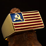 Perfectly crafted Men's Flag Ring United States of Communist - Solid Brass - BikeRing4u