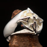 Mens Sterling Silver Ring Crossed Tibetan Thunderbolts - BikeRing4u