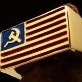 Perfectly crafted Men's Flag Ring United States of Communist - Solid Brass - BikeRing4u
