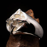 Mens Sterling Silver Ring Crossed Tibetan Thunderbolts - BikeRing4u